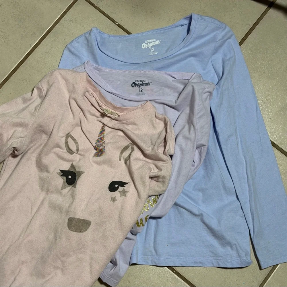 Oshkosh B’gosh Kids Girl Purple/Lilac Unicorn Graphic Long Sleeve Shirts size 12